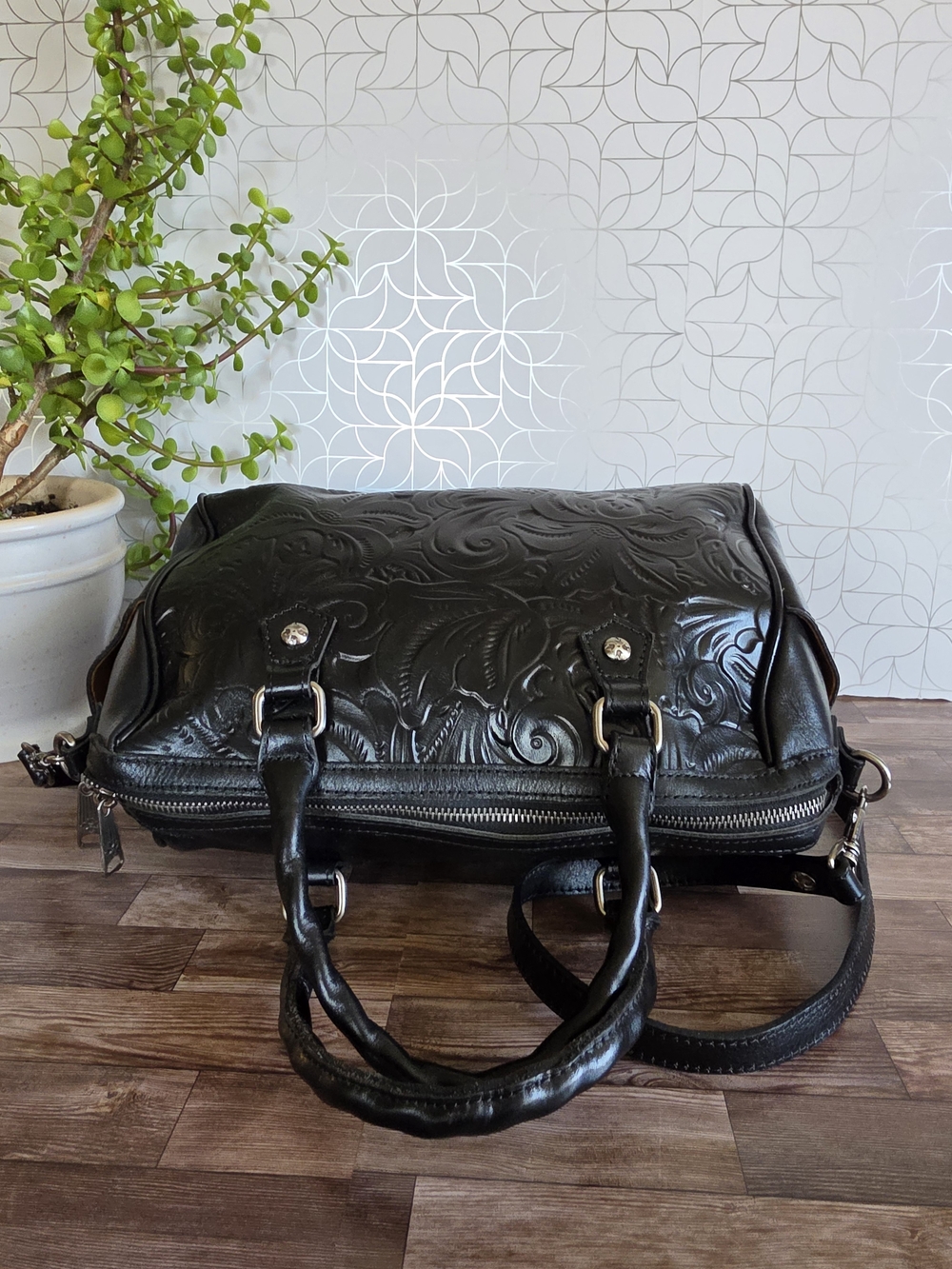 Patricia Nash Skye Satchel in tooled black leather Shoulder Handbag - Picture 8 of 12